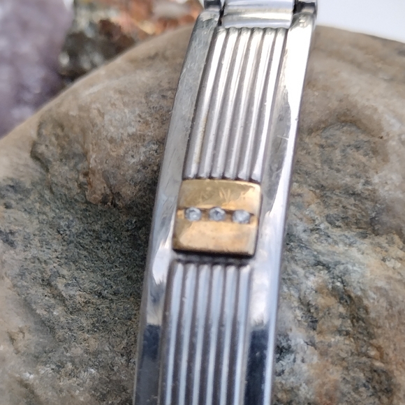 Channel Set Natural Diamond 10K Solid Gold Stainless Steel Panel Link Bracelet - Picture 7 of 8